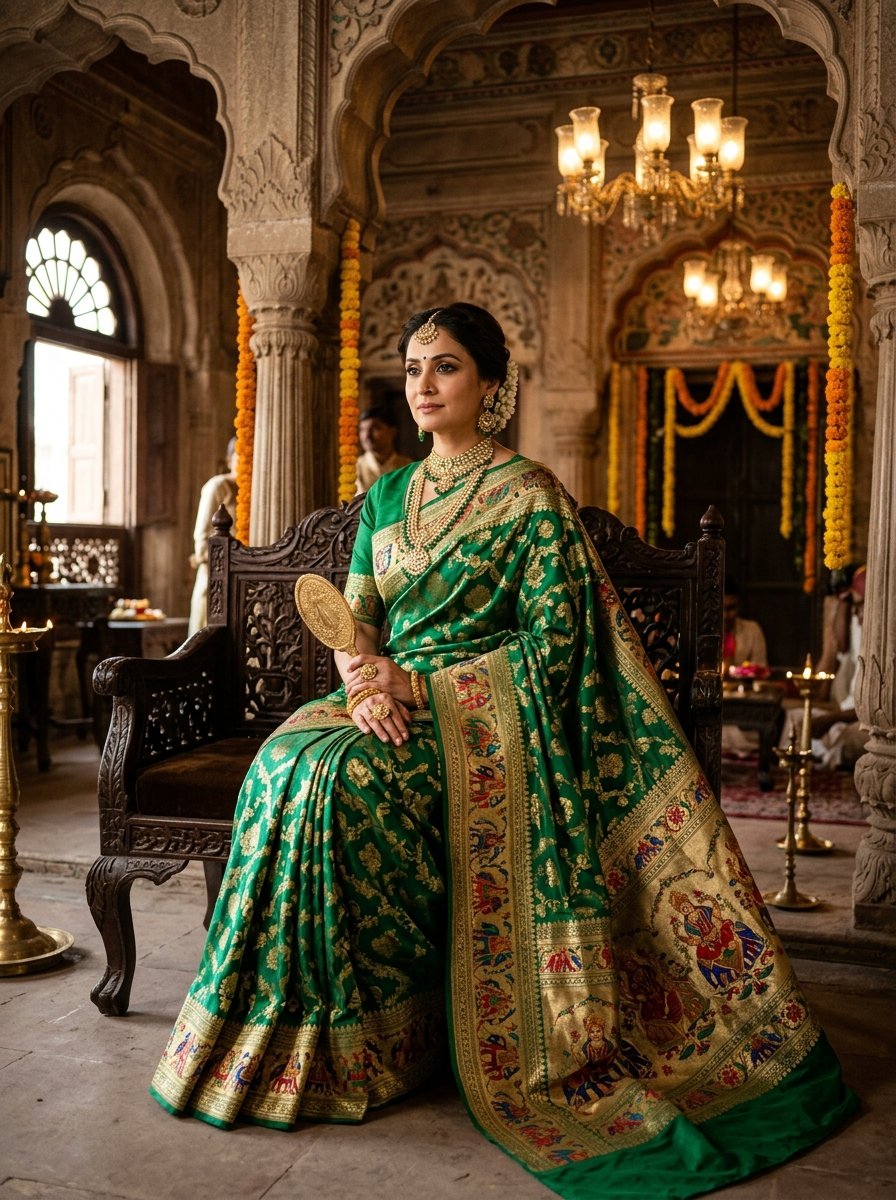 Royal Emerald Peacock Heritage Banarasi Saree