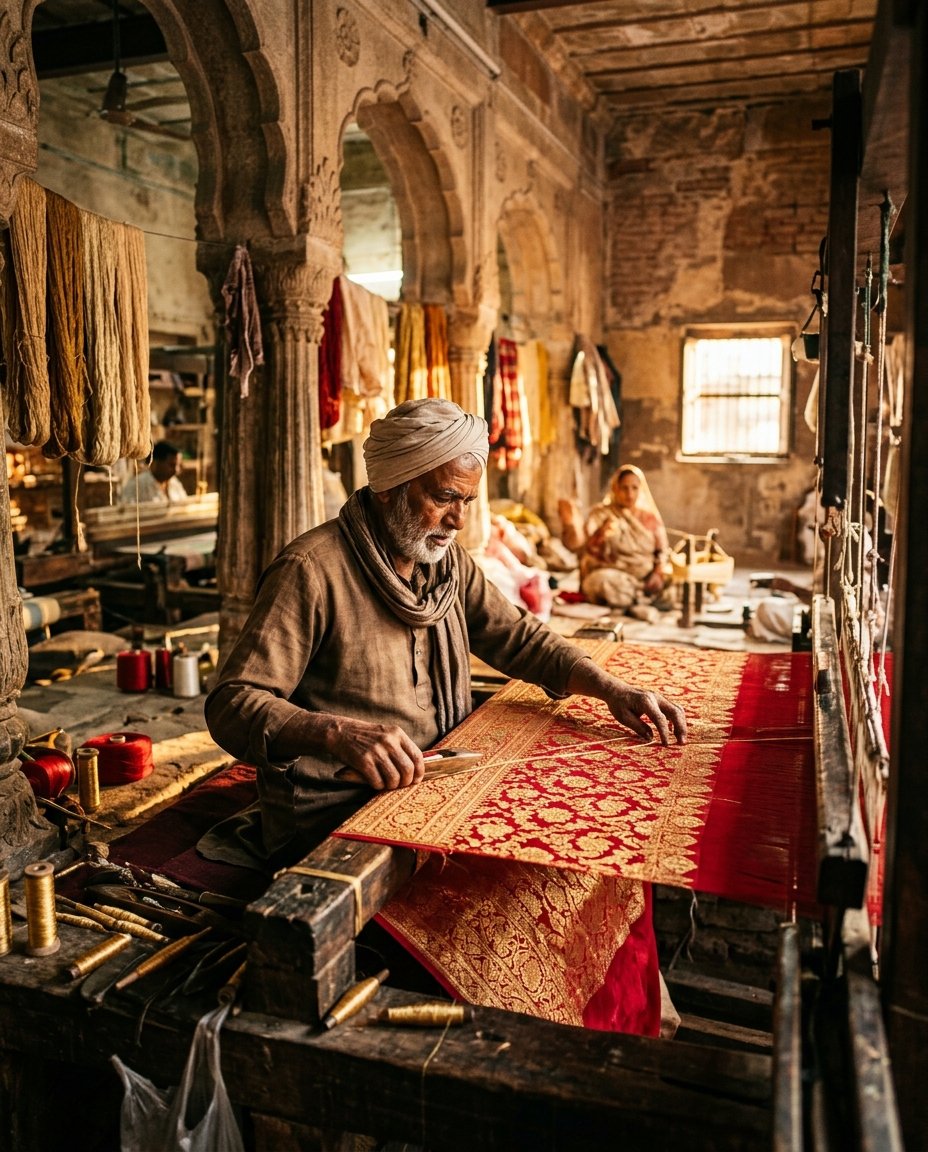 Master Weaver on Traditional Banarasi Pitloom