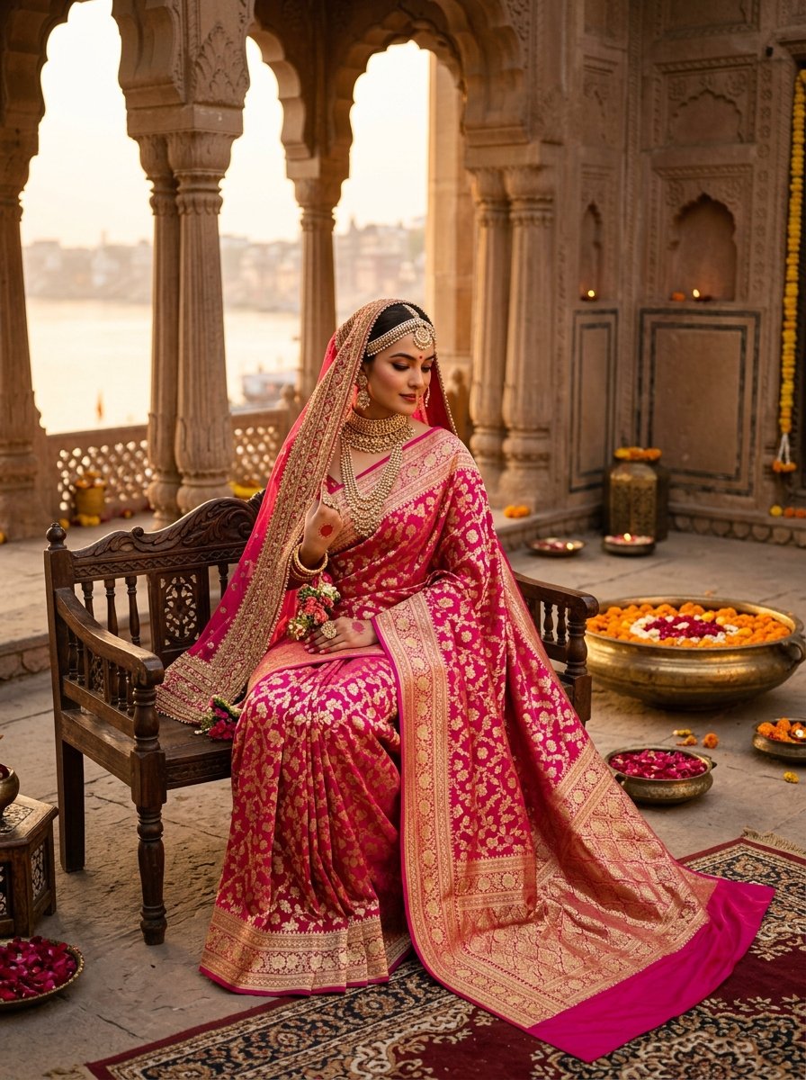 Gulabi Rani Meenakari Bridal Banarasi Silk Saree