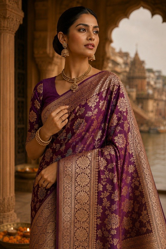 Kashi Ghats Regal Violet Banarasi Saree