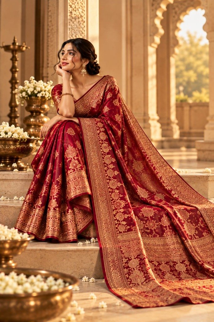 Maharani Court Red Banarasi Saree