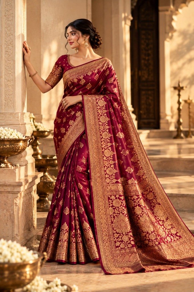 Imperial Wine Banarasi Silk Saree